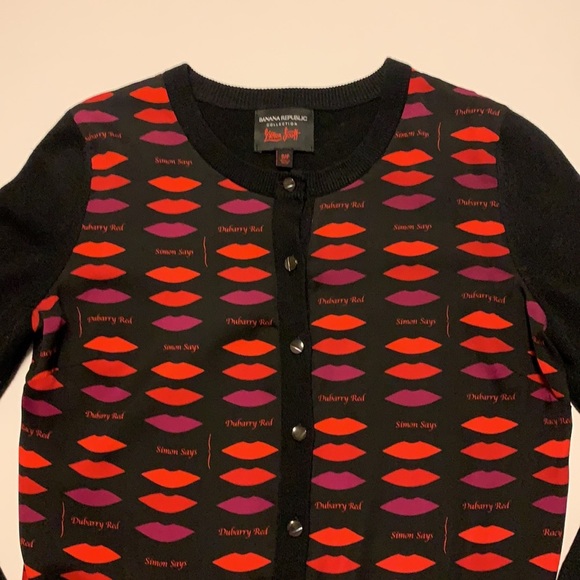 Banana Republic x L’wren Scott Lip Print Cardigan - Women’s Size Small - Picture 3 of 7